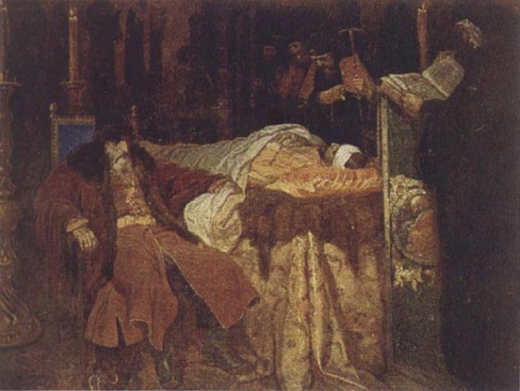 Wjatscheslaw Grigorjewitsch Schwarz Ivan the Terrible Meditating at the Deathbed of his son Ivan Norge oil painting art